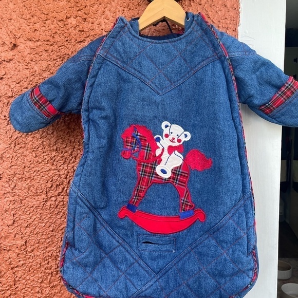 Other - Vintage Baby Bunting Zip Up Winter Coat Car Bag- Denim 0-6 Months